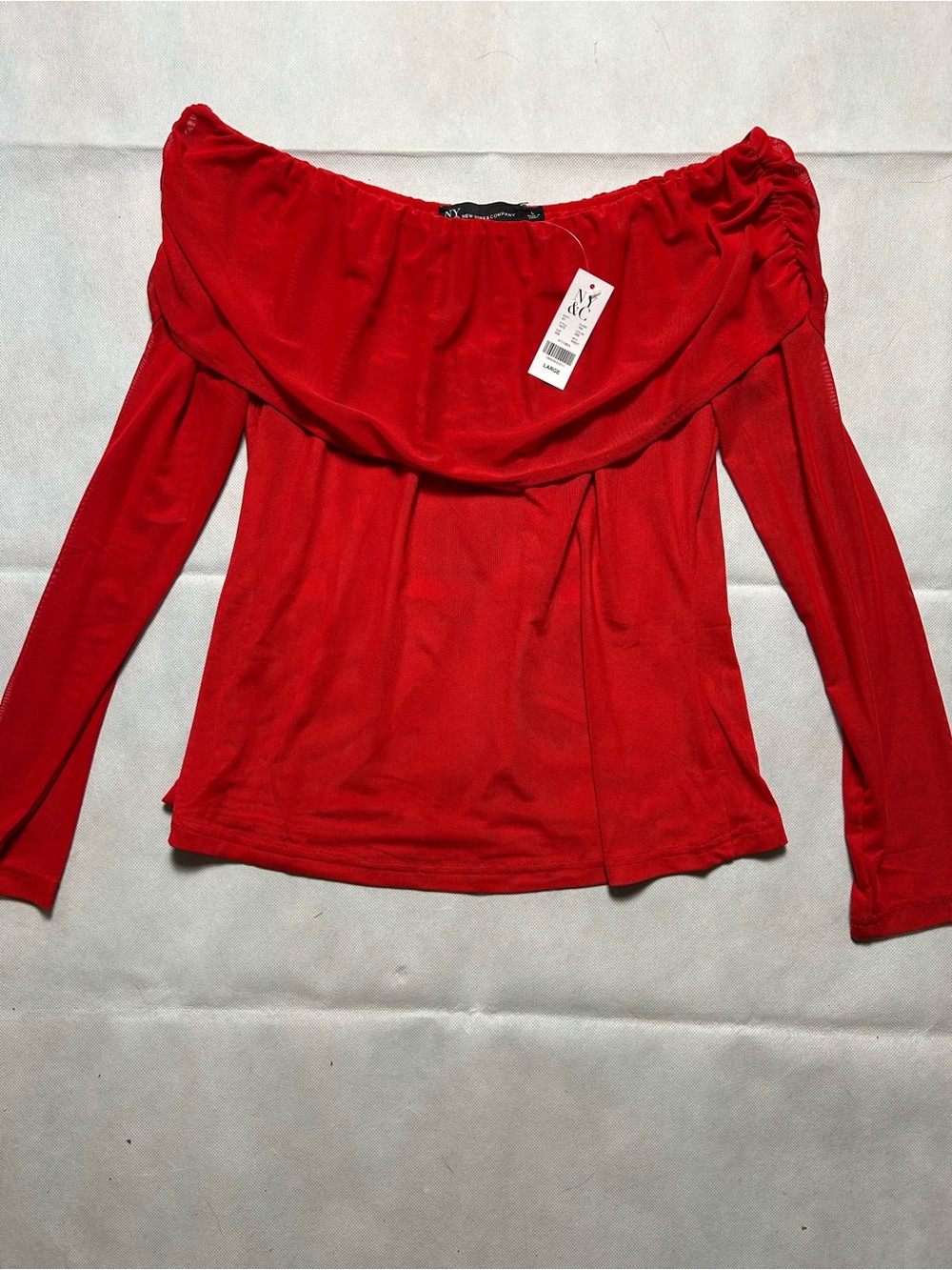 New York and Company red mesh off the shoulder top size large NWT